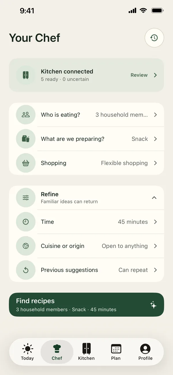 PantryWeave Chef setup screen