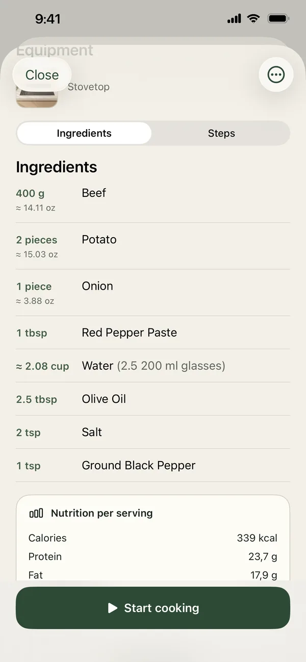 PantryWeave recipe ingredients and nutrition per serving